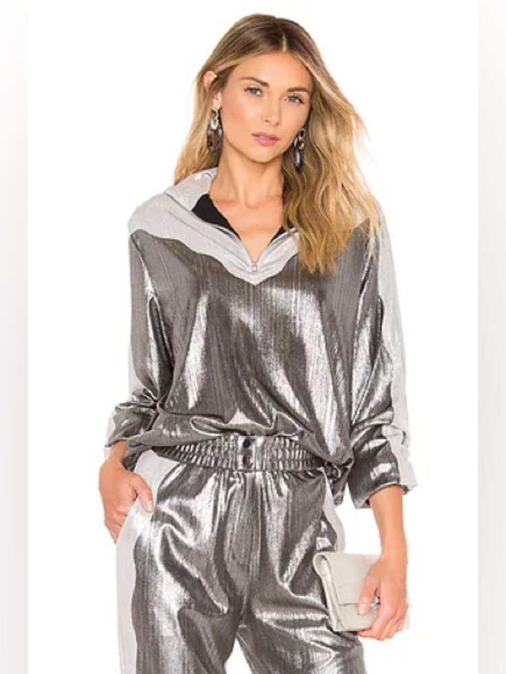 Retrofête Metallic Silver Windbreaker Pullover Sz S - NWT
